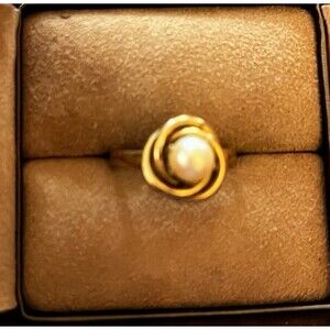 Vntg 12K Gold Filled 1/20 Ring Genuine cultured Pearl Knot Ring sz 5-6 adjustabl